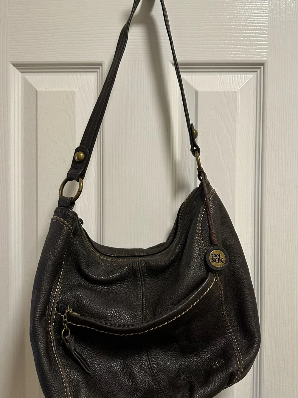 The Sak Rich Chocolate Brown Leather Hobo Bag with Contrast Stitching